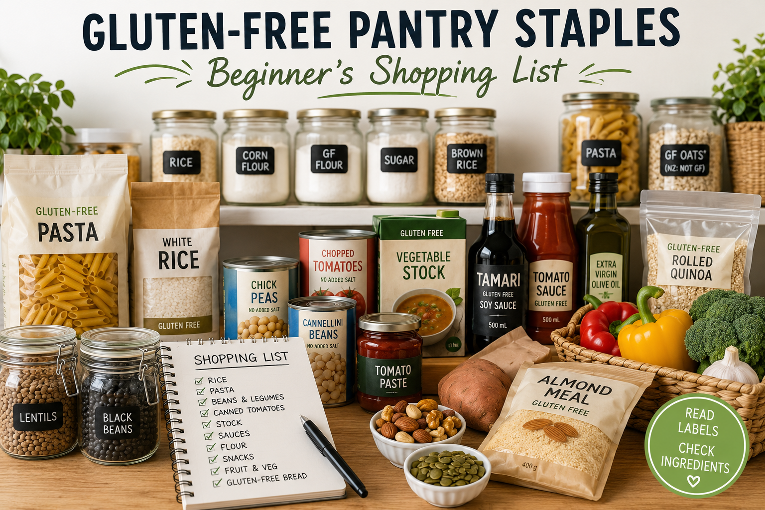 Gluten free pantry staples and beginner shopping list